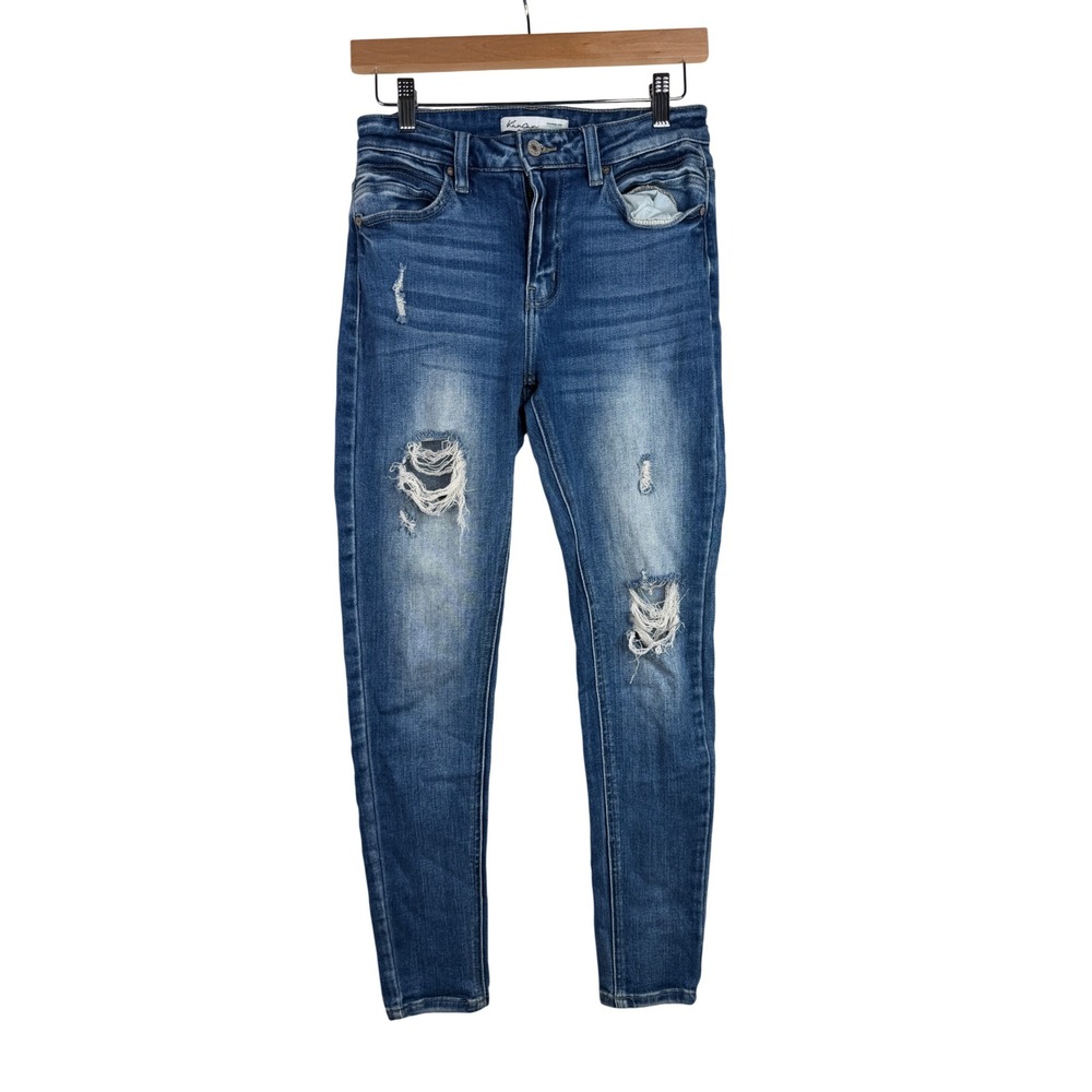 KanCan Women's Distressed Skinny Fit Jeans size 27 Medium Wash Denim Blue